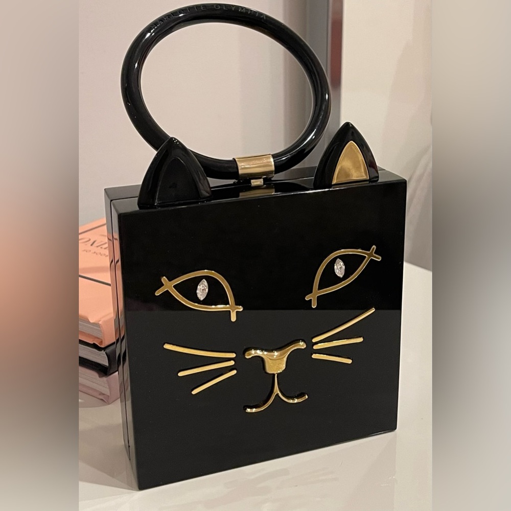 Charlotte Olympia cat print clutch bag